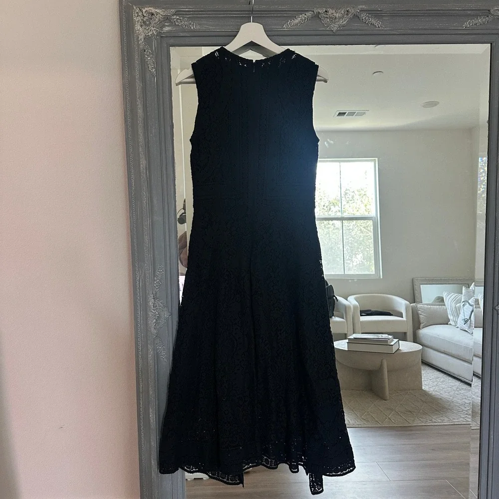 Kobi Halperin Black Lace Crochet Sleeveless Fit Flare Midi Dress 8 - Picture 5 of 9